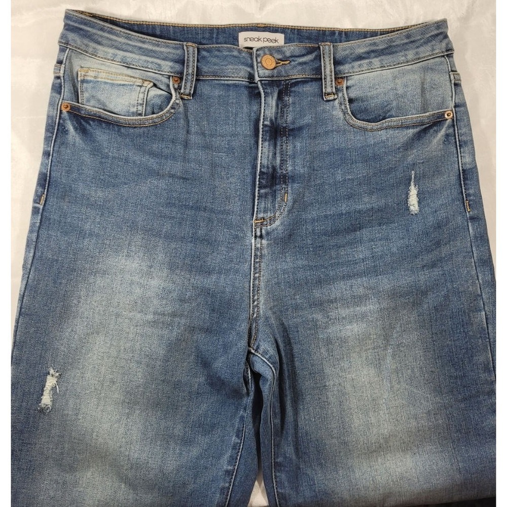 Sneak Peek Women's High Rise Flare Leg Distressed Stretch Jeans - Sz 32 -33Wx32L
